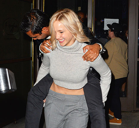 Jennifer Lawrence Gives Aziz Ansari A Piggyback Ride